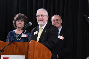Brian Davis addresses in-person and virtual audience at the 2020 Austin Dinner