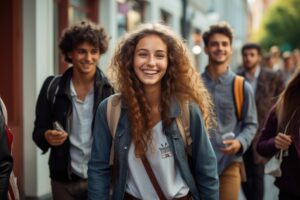 High School Students in the School walking together